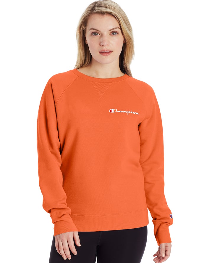 Hanorac Champion Powerblend Fleece Classic Crew Script Logo Dama Portocalii - Romania MAXVRNF-81